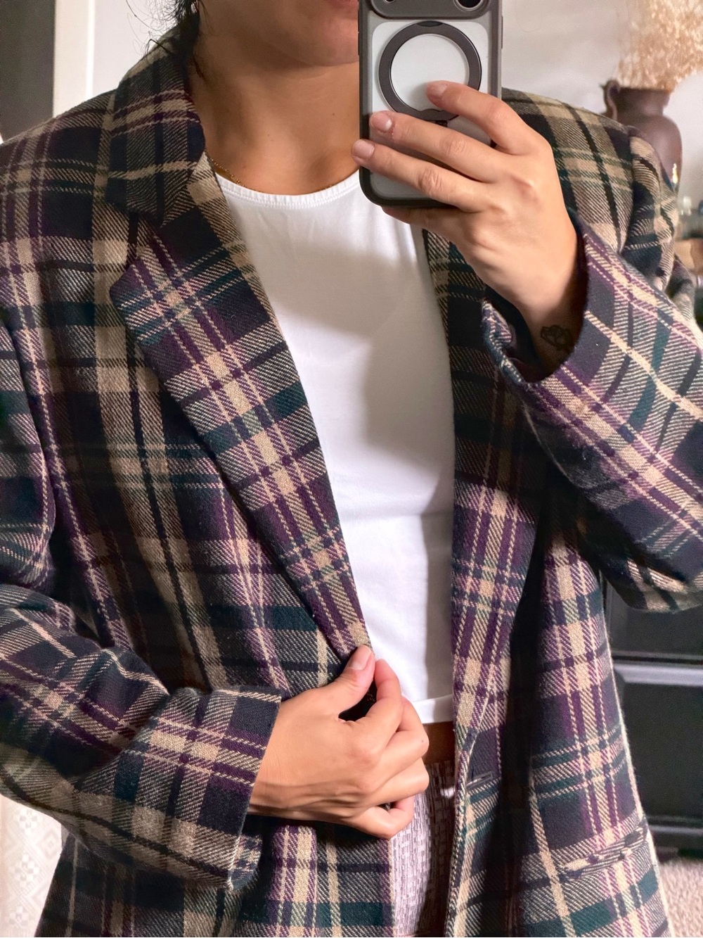Sag Harbor Plaid Wool Blend Blazer in Cream, Black & Green